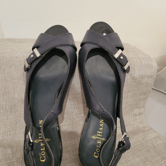 Cole Haan Air Christy Navy Peep-Toe Slingback Heels - Picture 5 of 8